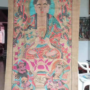 [골동품/고화] 중국 사찰 불보살 삼존 인물 탱화 불화