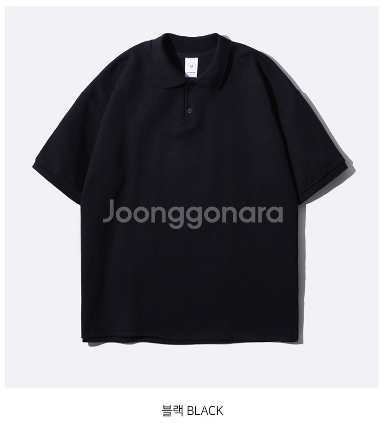 제멋 오버핏 카라 반팔티 네이비, 블랙 M--1