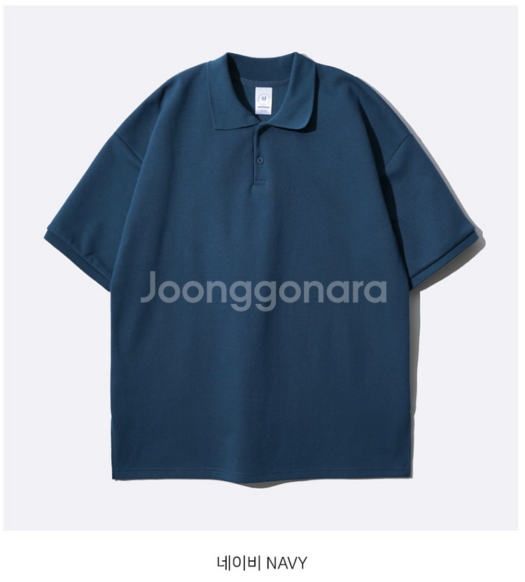 제멋 오버핏 카라 반팔티 네이비, 블랙 M--0