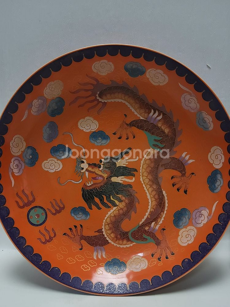 명대 용문 황실 환 접시 지름22cm무게581g--1