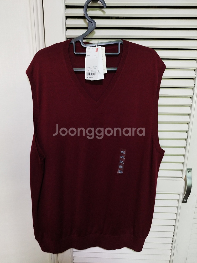 새거 3XL 유니클로 메리노울 조끼 베스트 와인--0