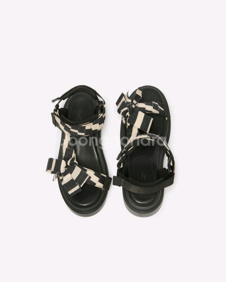 Stripe ribbon sandal(black) DG--2