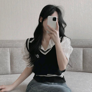 새상품) 에이블리 블라우스+블랙니트조끼 상의 set