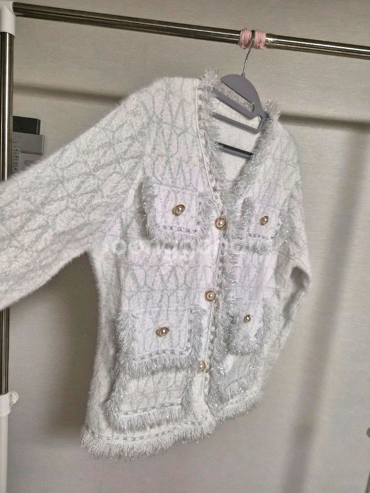 새옷 프리) 화이트 펄 버튼 트위드 자켓--2