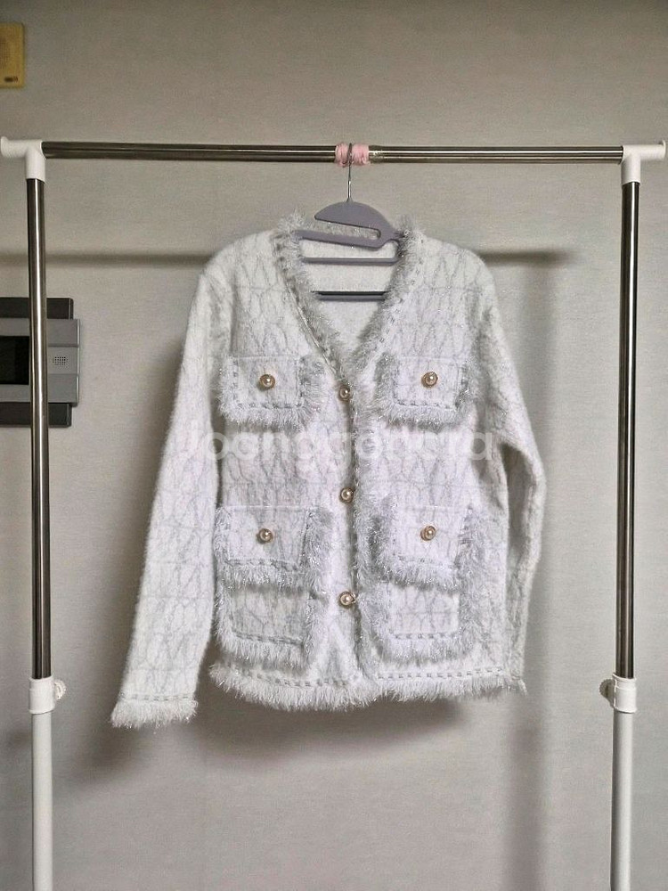 새옷 프리) 화이트 펄 버튼 트위드 자켓--0