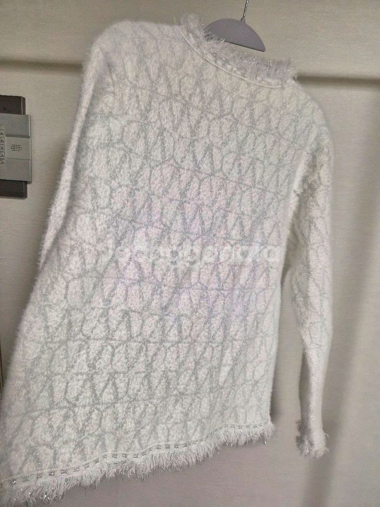 새옷 프리) 화이트 펄 버튼 트위드 자켓--4