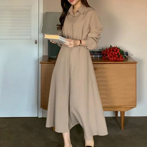 새상품) 퀄리티 좋은 히든버튼 셔츠 벨트 롱원피스