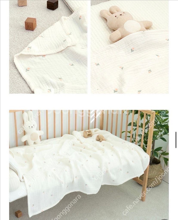 마롤로뜨 자수 모달 거즈 블랭킷 2종일괄(돗꼼,튤립)--1