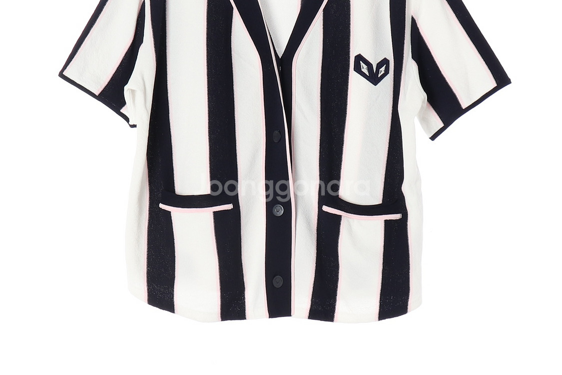 [M]럭키슈에뜨 네이비 스트라이프 브이넥 반팔 가디건--2