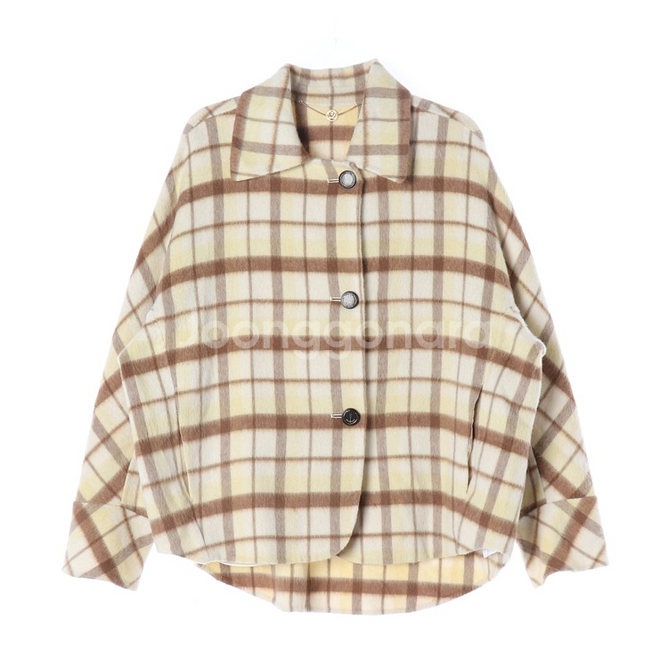 [S]오즈세컨 울알파카 옐로우 체크 셔츠 코트 재킷--0