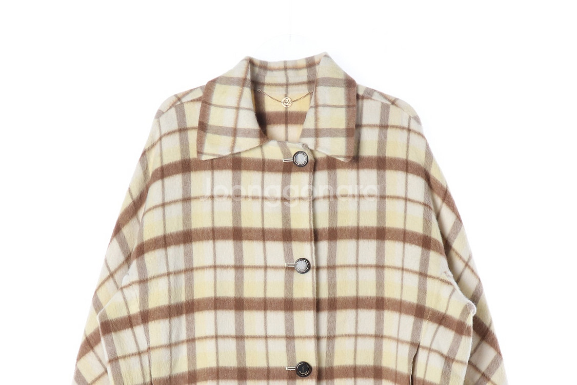 [S]오즈세컨 울알파카 옐로우 체크 셔츠 코트 재킷--1