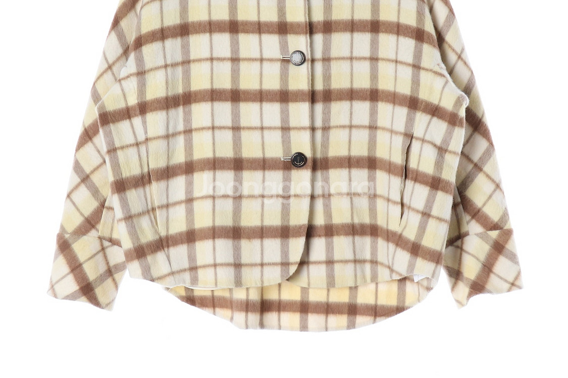 [S]오즈세컨 울알파카 옐로우 체크 셔츠 코트 재킷--2