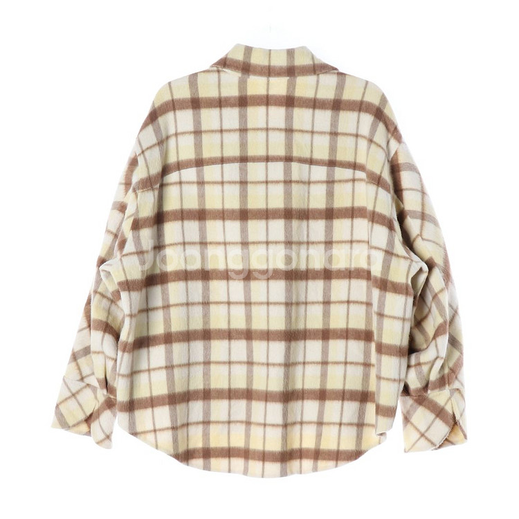 [S]오즈세컨 울알파카 옐로우 체크 셔츠 코트 재킷--3