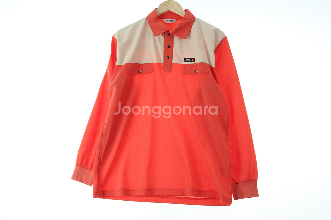 (L) 핑 카라 긴팔티셔츠 주황 골프--1