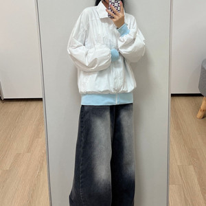 아디다스 00s 자수로고 화이트 하늘 코튼 집업 자켓