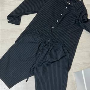 Mens 블랙 스트라이프 셔츠 바지 세트 (95)