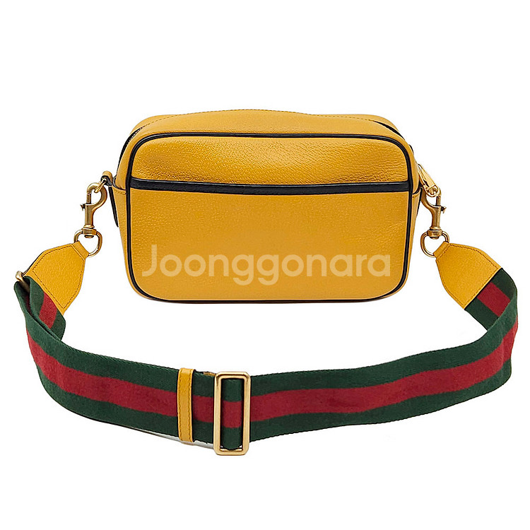 구찌 X 아디다스 옐로우 레더 레터링 스몰 크로스백--2