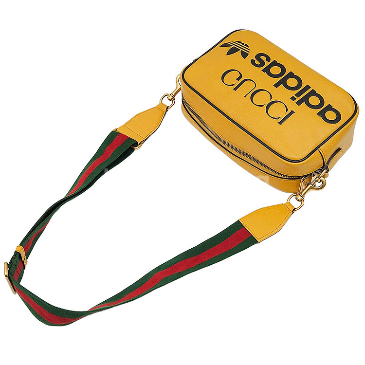 구찌 X 아디다스 옐로우 레더 레터링 스몰 크로스백--4