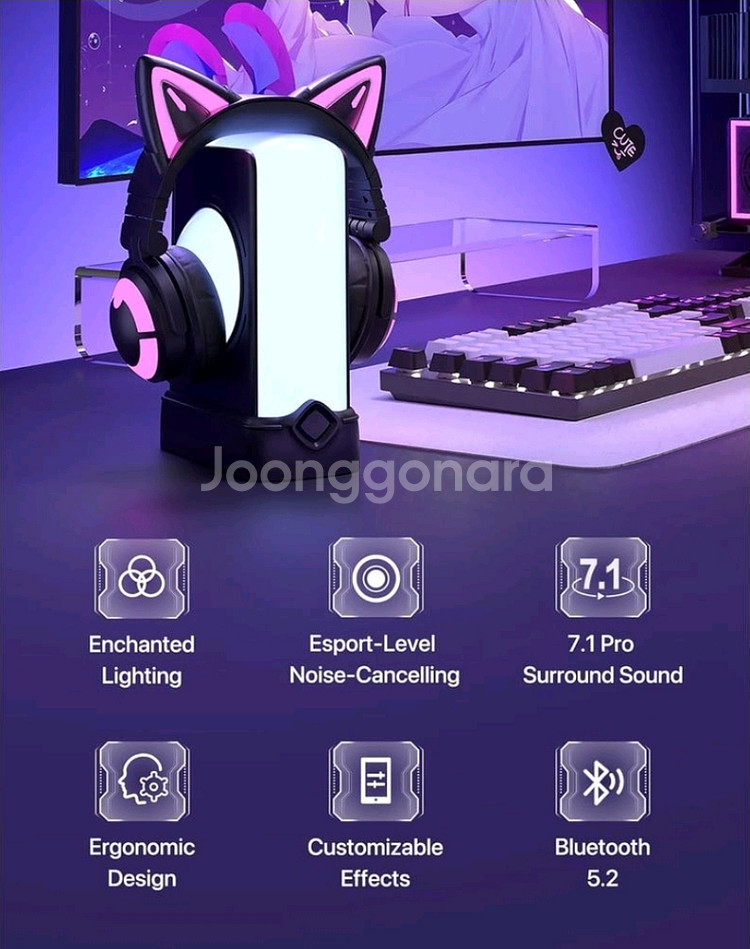 yowu 고양이귀 LED 게이밍 헤드셋 (새상품)--9