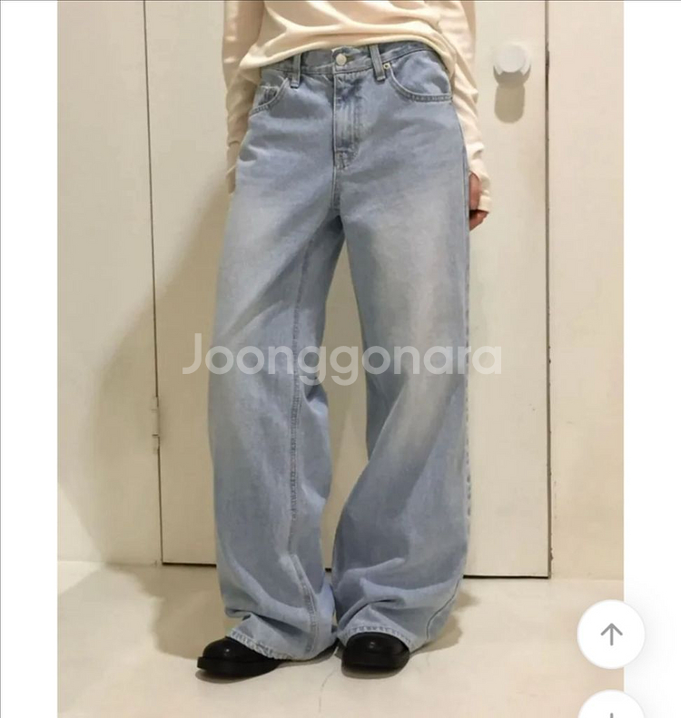 워싱 와이드 데님팬츠 연청 청바지 더블링 에이블리--1
