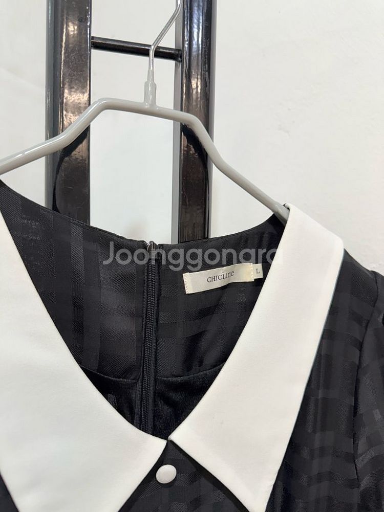 (L)시크라인 카라 체크 반팔롱원피스 롱드레스 3583--1