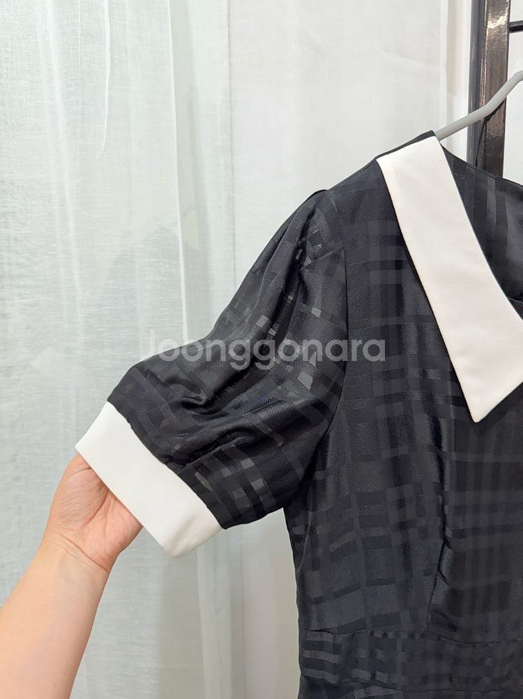 (L)시크라인 카라 체크 반팔롱원피스 롱드레스 3583--2