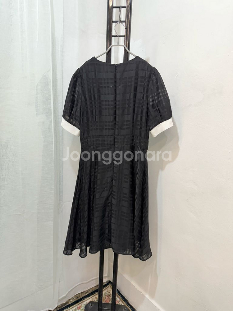(L)시크라인 카라 체크 반팔롱원피스 롱드레스 3583--3