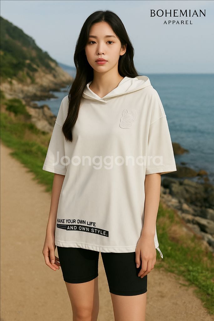 [여자 FREE]라이프워크 벤츄리 와펜 후드 반팔티셔츠--9