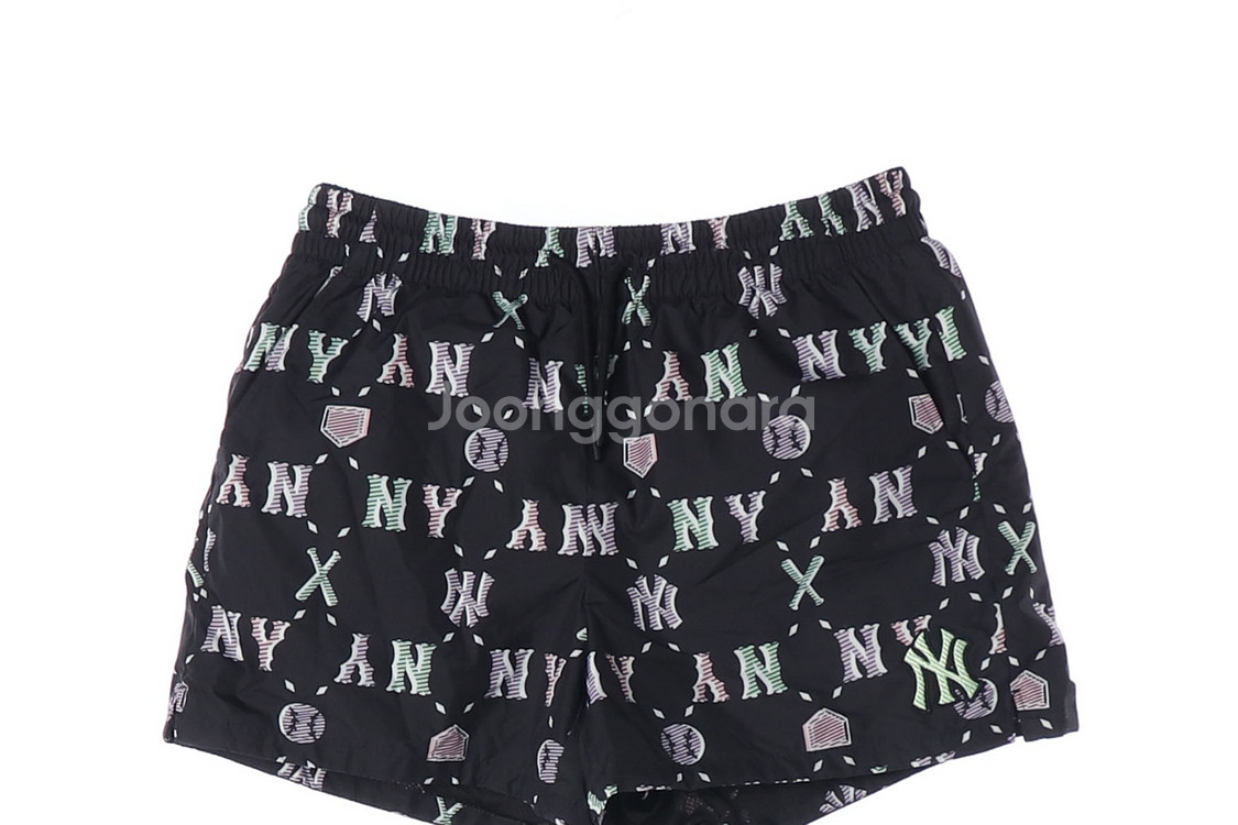 [M]MLB엠엘비 NY 패턴 블랙 쇼츠 반바지 스웨트팬--1