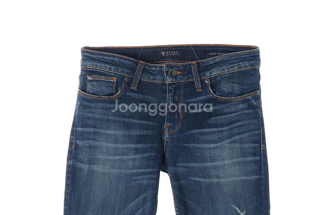 [L]게스 W30 진청 워싱 데미지 스키니 데님 청바지--1