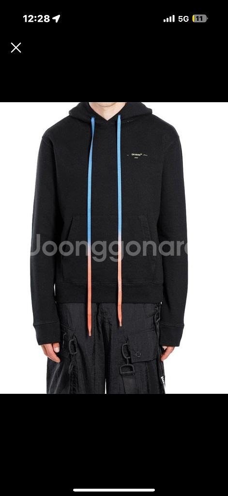 오프화이트 19f/w 아크릴릭 애로우 오버핏 후드티--1