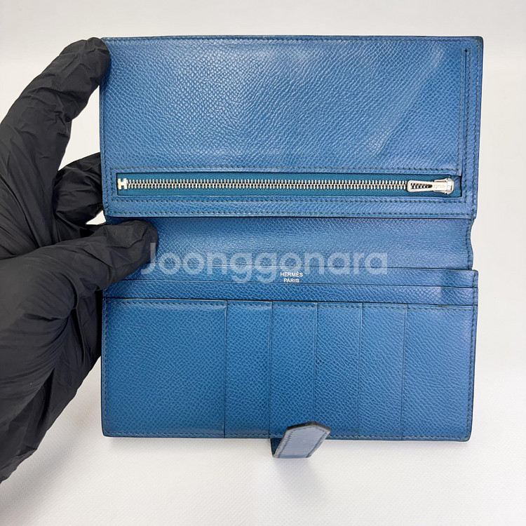 에르메스 베안 장지갑 스카이블루 은장(앱송) R각인--2
