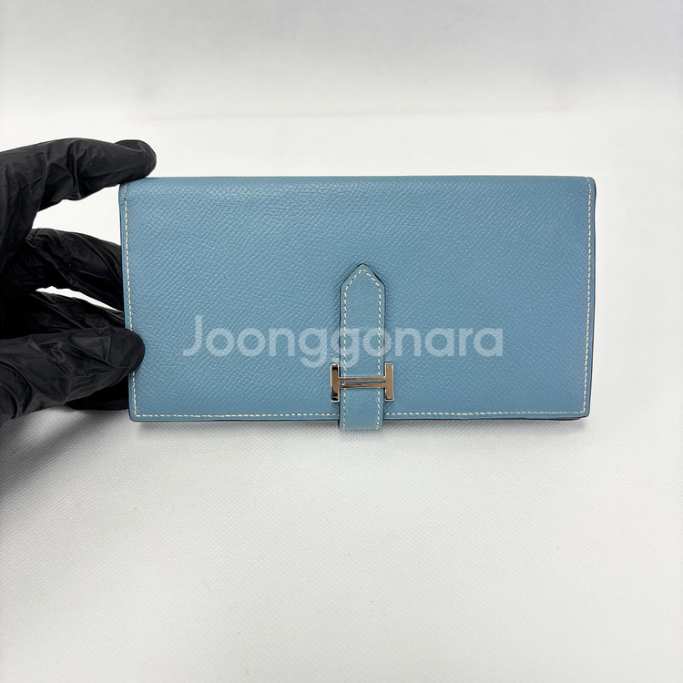 에르메스 베안 장지갑 앱송 & 팔라듐 하드웨어 블루--1
