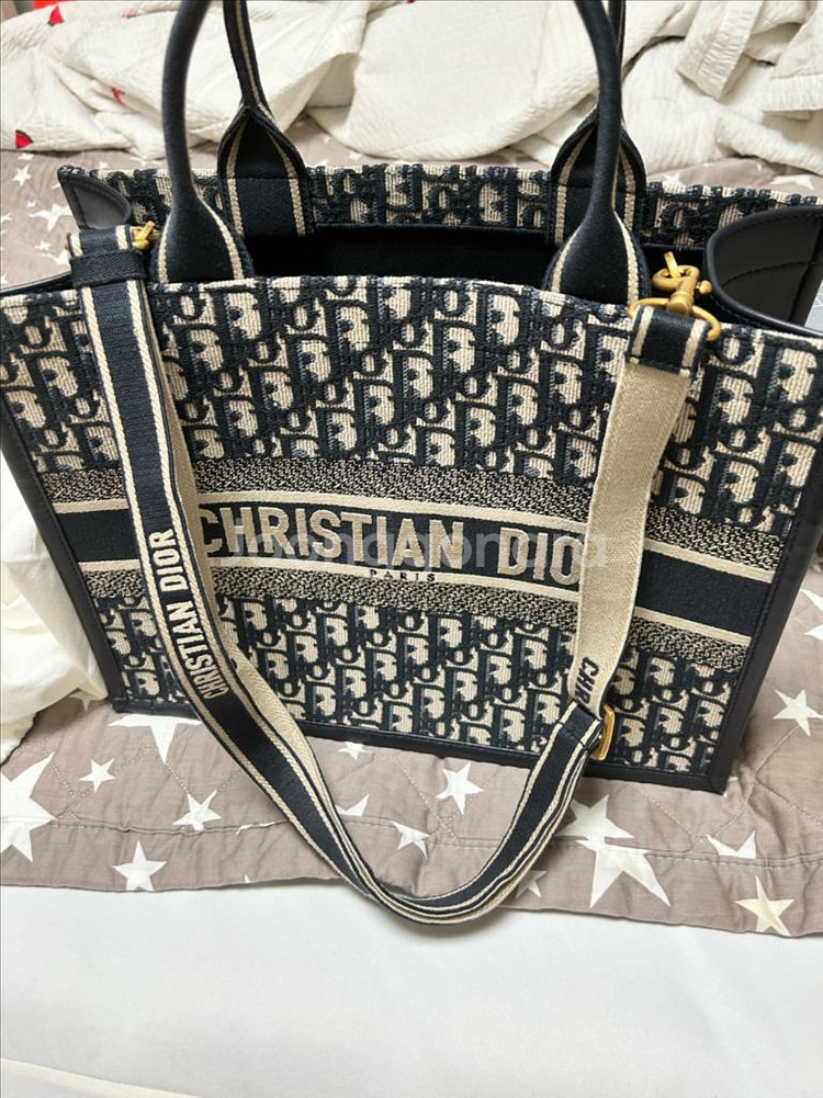 디올 Book Tote 미디엄 백 (사이트) 블루--2