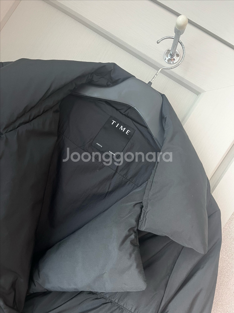 한섬 타임 카라 구스다운 숏패딩 블랙 마인랑방시스템구호--4