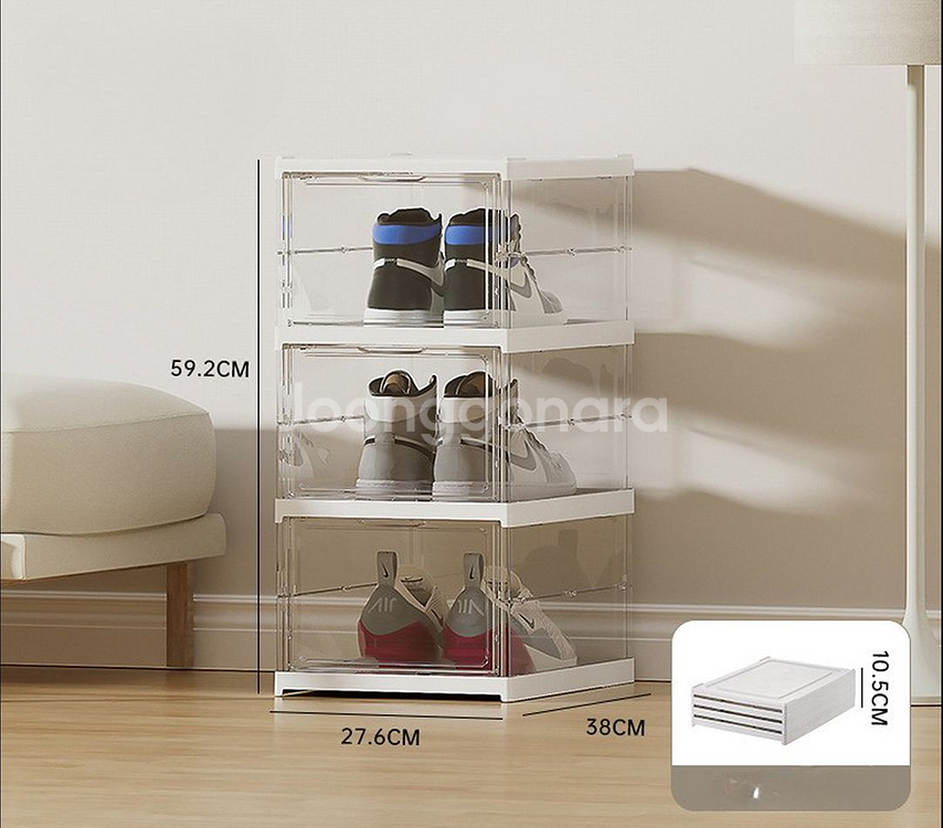 새제품) 3단 접이식 투명 신발장 진열대 슈케이스--2