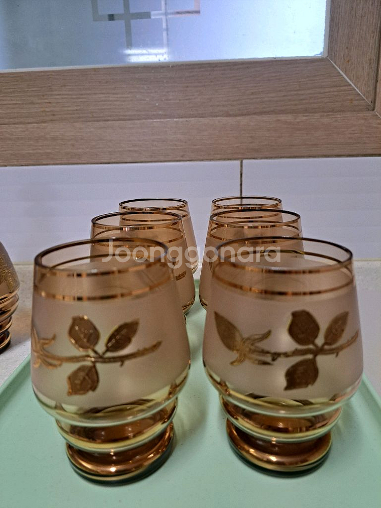 빈티지 체코보헤미안 크리스탈 디켄터(카라파)와 컵 세트--1