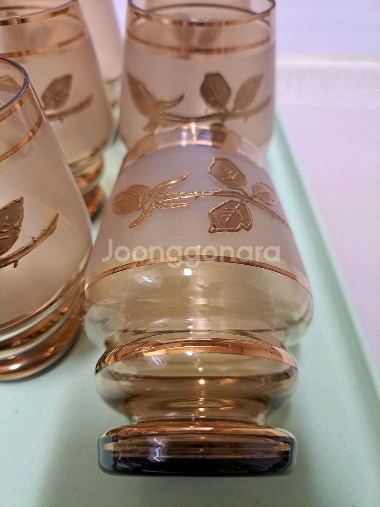 빈티지 체코보헤미안 크리스탈 디켄터(카라파)와 컵 세트--4