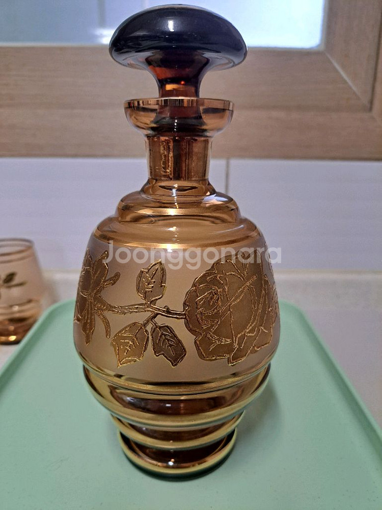 빈티지 체코보헤미안 크리스탈 디켄터(카라파)와 컵 세트--5