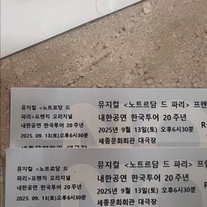 노트르담드 파리 내한공연 뮤지컬 티켓 R석 2매