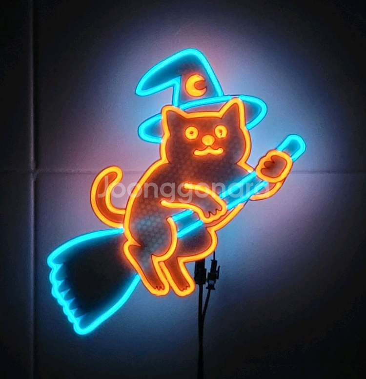고양이 마법사 마녀 할로윈 네온사인 led 램프 조명--1