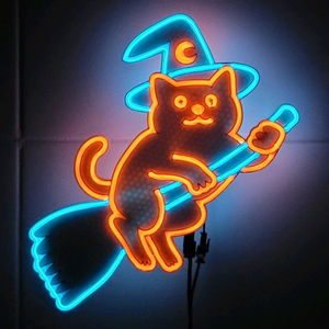 고양이 마법사 마녀 할로윈 네온사인 led 램프 조명