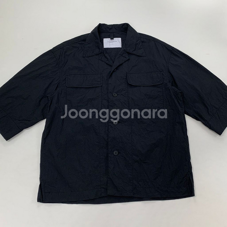 커스텀멜로우 나일론 크링클 패브릭 오버핏 셔츠--0