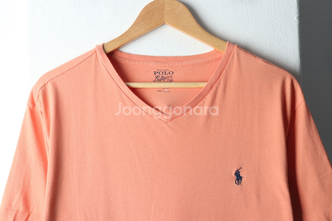 (L-XL) 폴로 랄프로렌 반팔 티셔츠 브이넥 주황--2