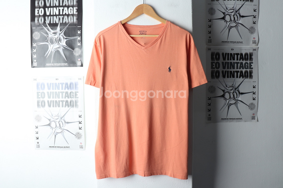(L-XL) 폴로 랄프로렌 반팔 티셔츠 브이넥 주황--1
