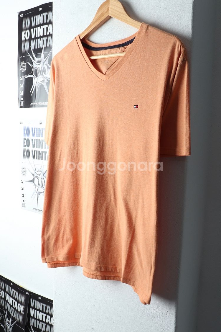 (L-XL) 타미힐피거 반팔 티셔츠 브이넥 주황--0