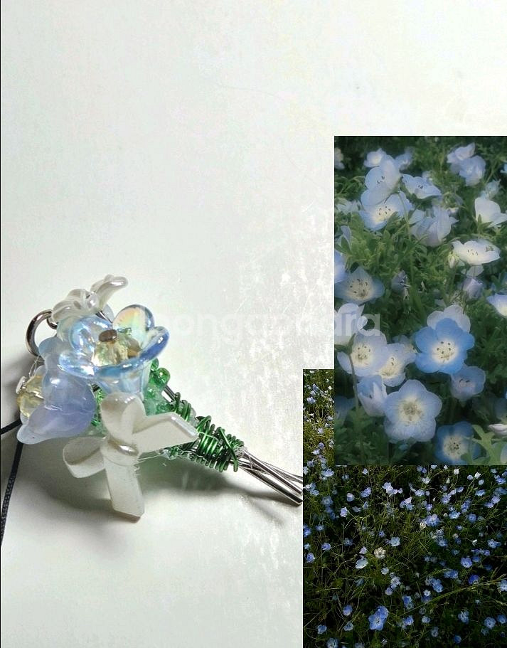 물망초 꽃다발 비즈키링(핸드메이드)--0