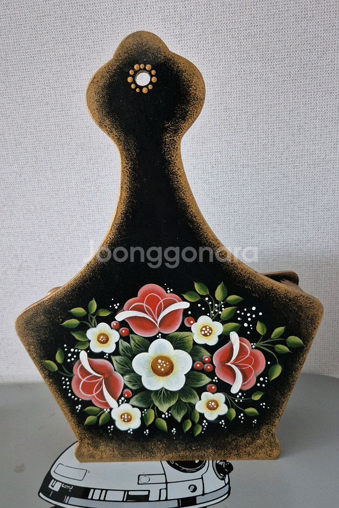 포크아트 빈티지 꽃 그림 나무 바구니 장식--0