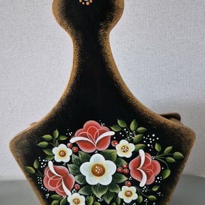 포크아트 빈티지 꽃 그림 나무 바구니 장식