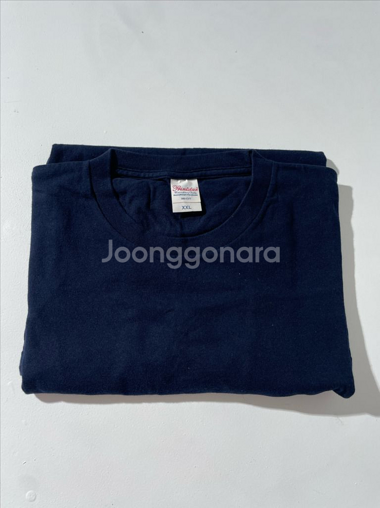 프린트스타 17수 라운드 반팔 티셔츠 무지 네이비--0
